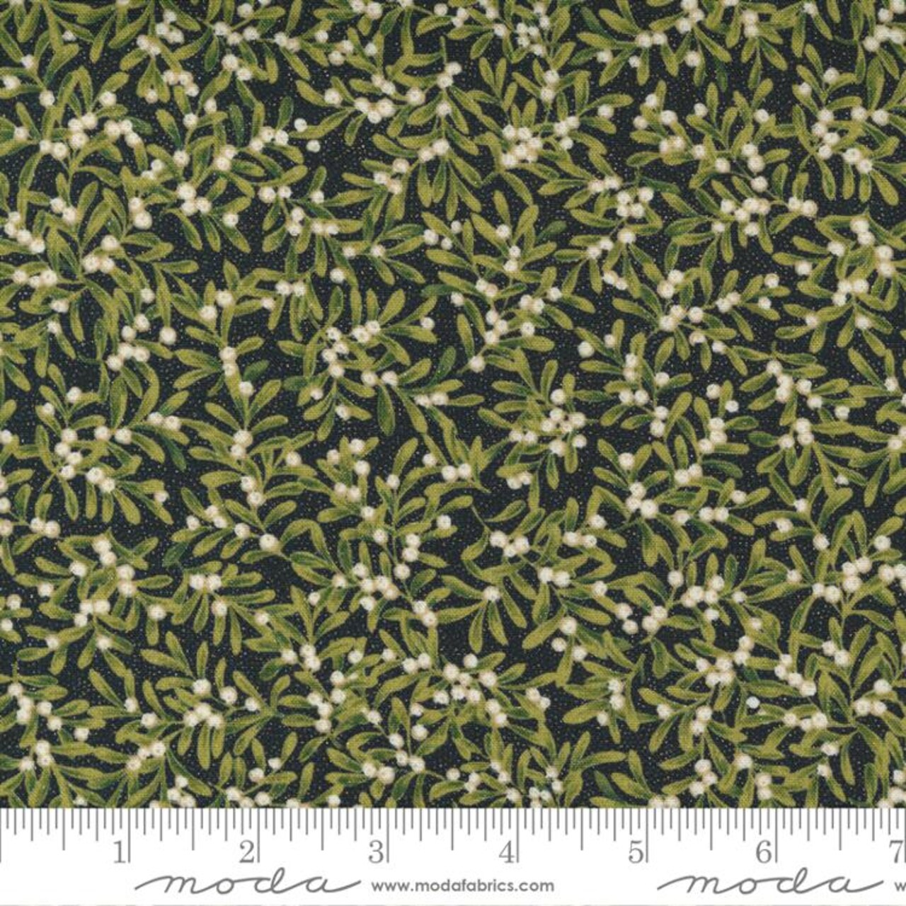Fabric Moda Black Mistletoe Kiss Glitter by the Quarter Yard 33605-17GL